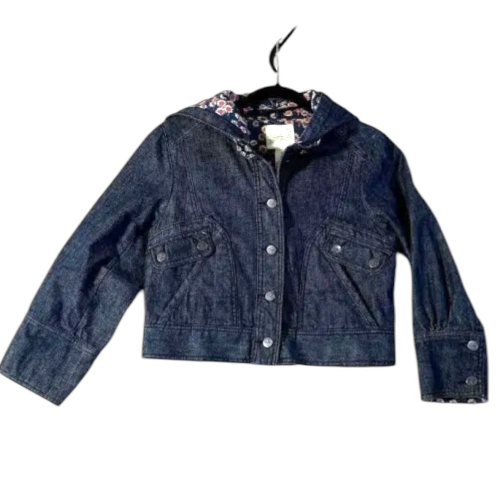 Anthropologie Cidra Cropped Denim Jacket with Floral Lining and Removable Hood 2
